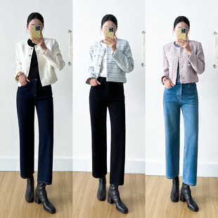 加绒巨舒服莱赛尔四面弹法棍直筒牛仔裤 女2025秋冬高腰显瘦九分裤