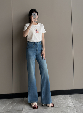 巨好穿~莱赛尔四面弹直筒微喇叭牛仔裤女2026春夏款高腰显瘦长裤