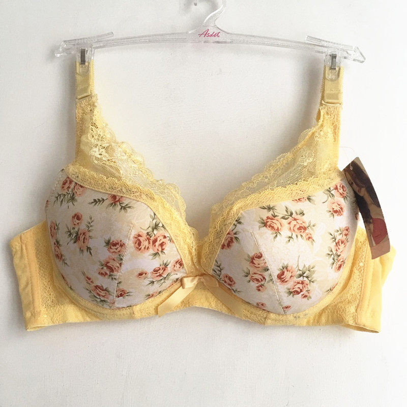 娅茜内衣女钢圈文胸聚拢上托中厚模杯b杯印花深v少女胸罩80271