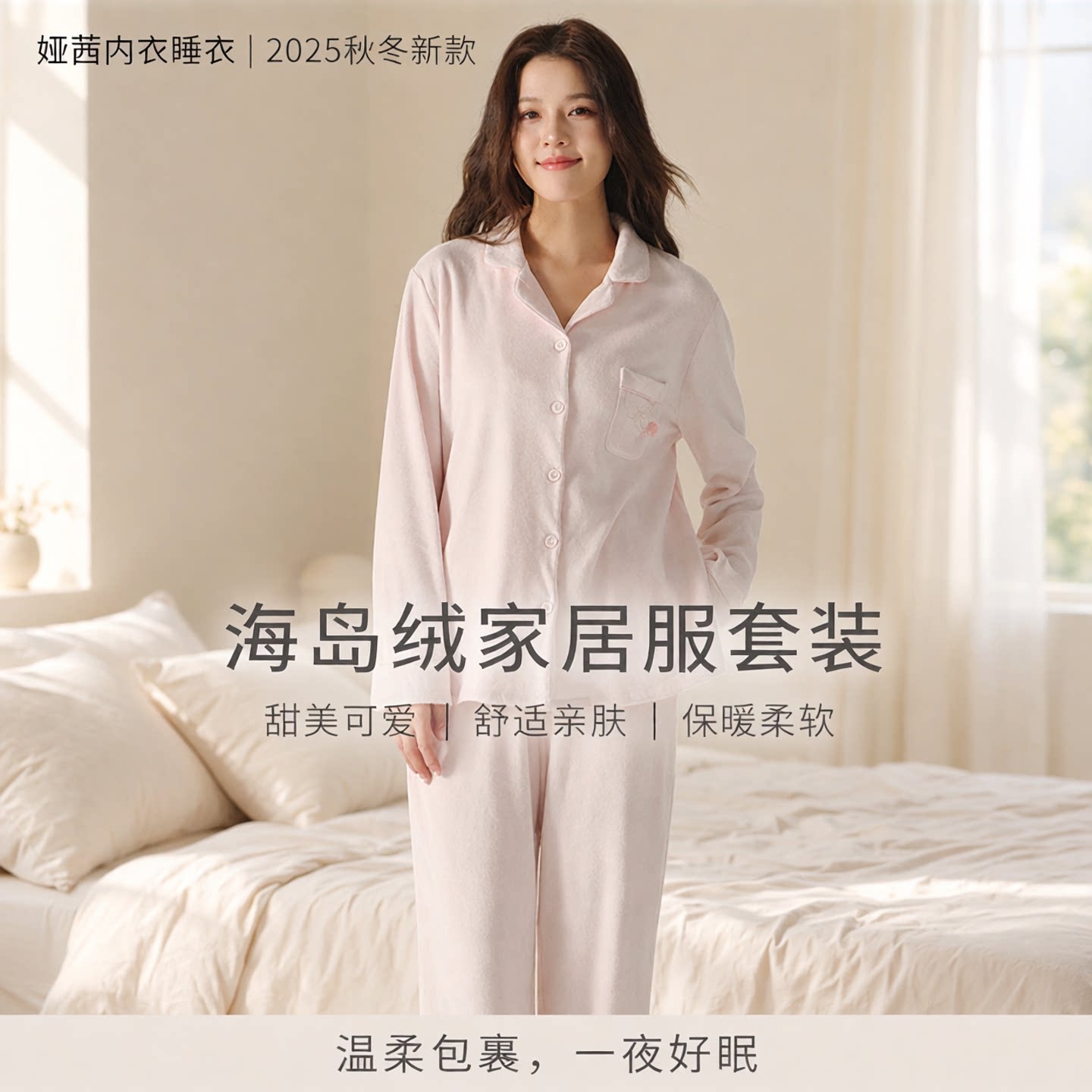 甜美可爱海岛绒长袖长裤女家居服