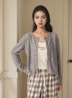 娅茜内衣睡衣女2024秋冬新款女休闲灰色格纹三件套家居服C24E028