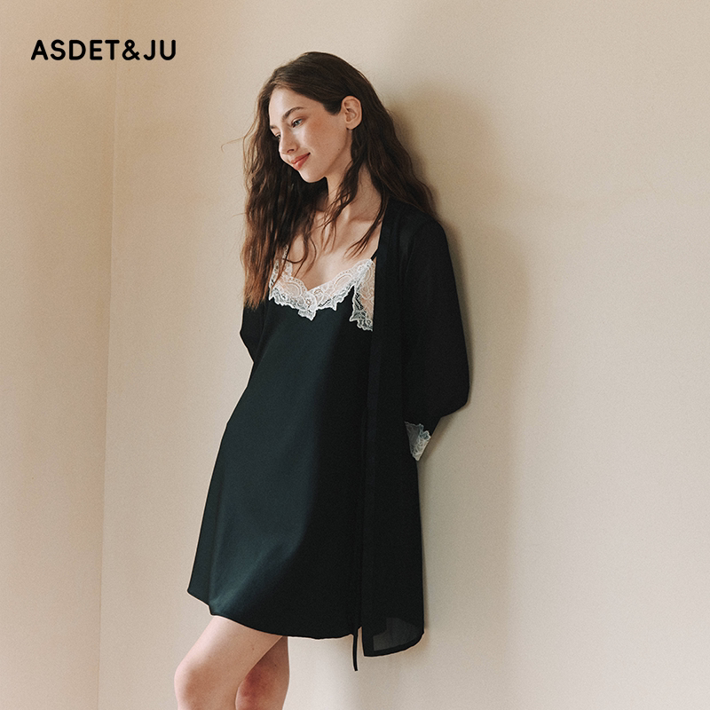 娅茜内衣睡衣女2025秋新款性感琉璃丝吊带裙外袍家居服两件套