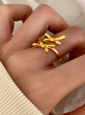 韩系精致简约时尚百搭设计感蝴蝶结开口戒指小众轻奢高级感手饰女