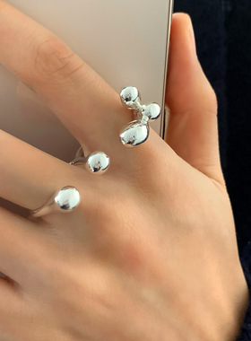 小众个性设计感双指头开口可调节戒指简约气质时尚百搭高级感手饰