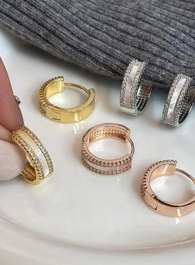 复古双层微镶闪钻耳扣女网红新潮ins风小巧耳环时尚设计感耳饰品