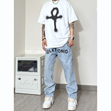 NZ02*P60春夏新品四季款高街美式复古印花直筒宽松牛仔裤潮长裤，男装牛仔裤，电商A007-3