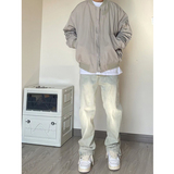 OK01*P58~水洗做旧黄泥染牛仔裤男美式复古hiphop高街宽松vibe，男装牛仔裤，电商A007-3