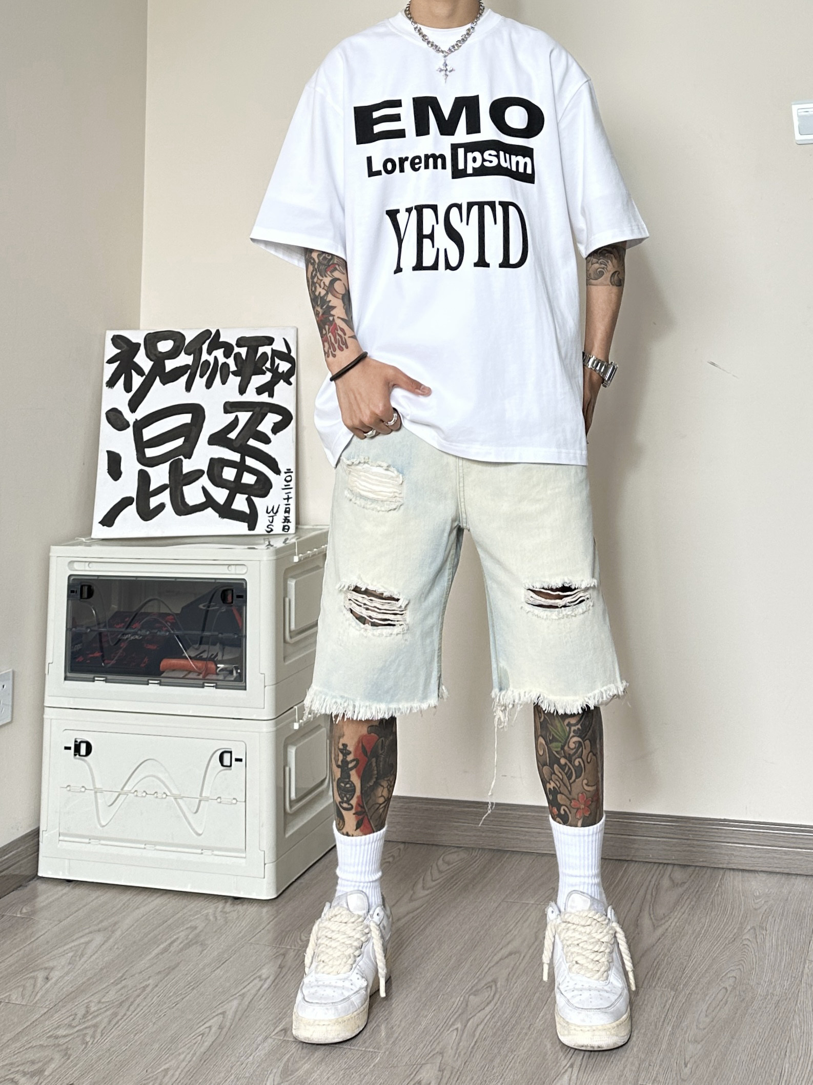 WH92*P48严选直播品质夏破洞水洗牛仔直筒宽松五分裤休闲短裤男,男装牛仔裤,电商A007-3