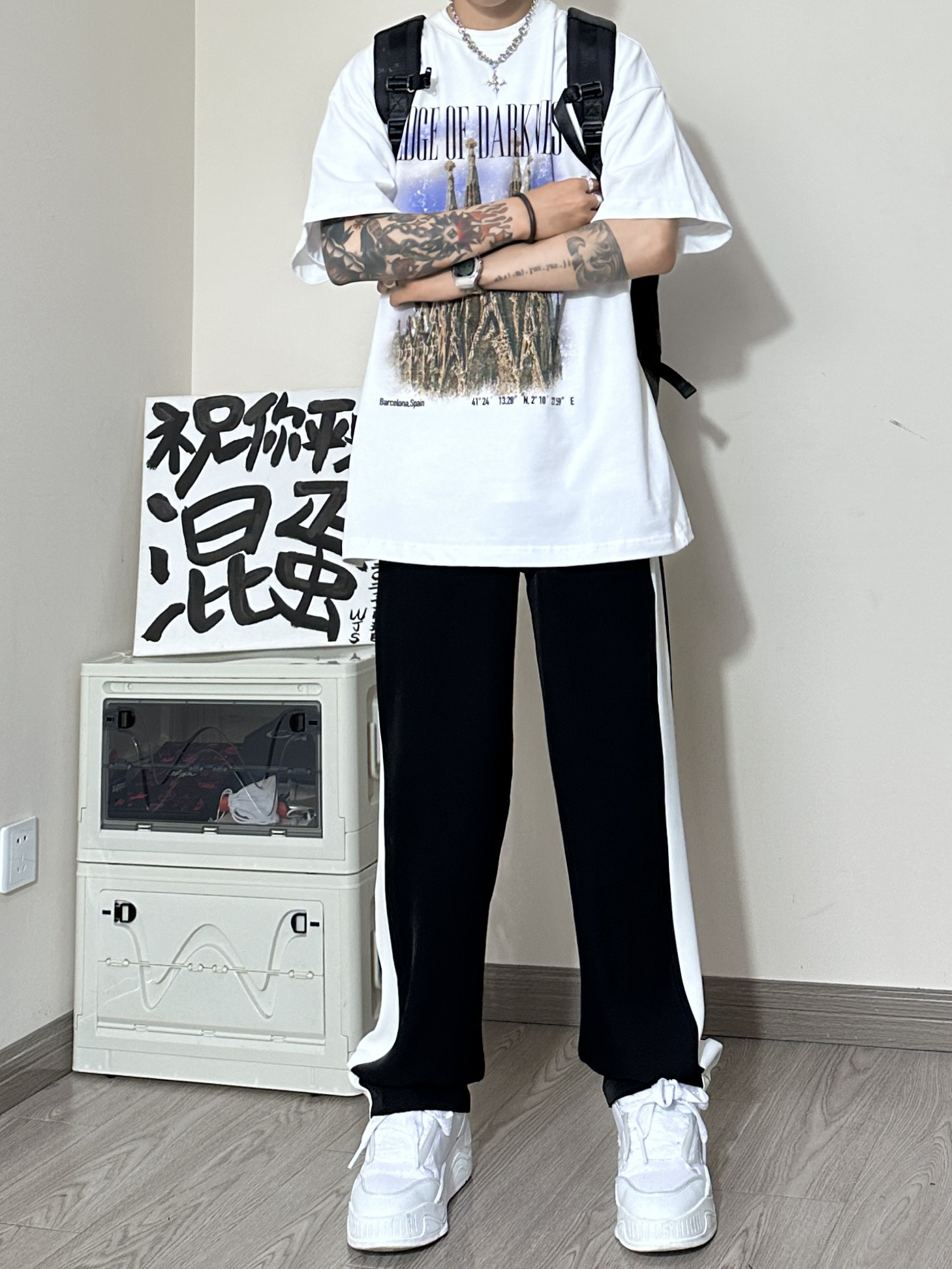 BK01*P58夏高街美式无性别穿搭拼接冰丝休闲裤潮男直筒宽松裤男,男装休闲裤,电商A007-3
