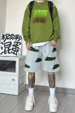 WH90*P55高街美式复古穿搭植绒刺绣直筒宽松牛仔裤五分短裤男，男装牛仔裤，电商A007-3