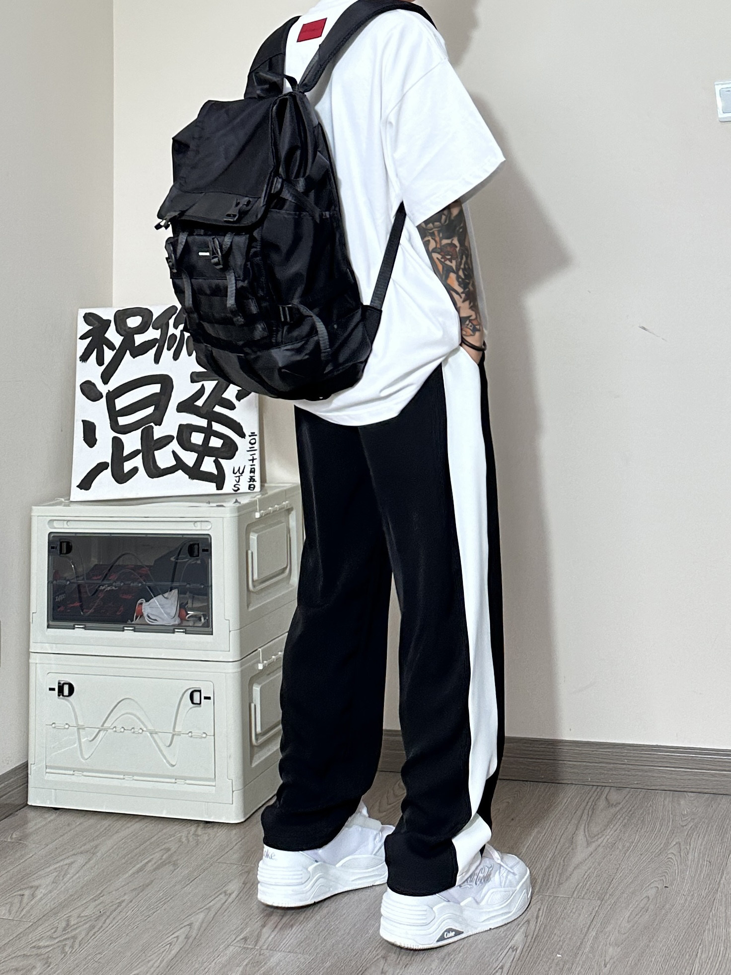 BK01*P58夏高街美式无性别穿搭拼接冰丝休闲裤潮男直筒宽松裤男，男装休闲裤，电商A007-3