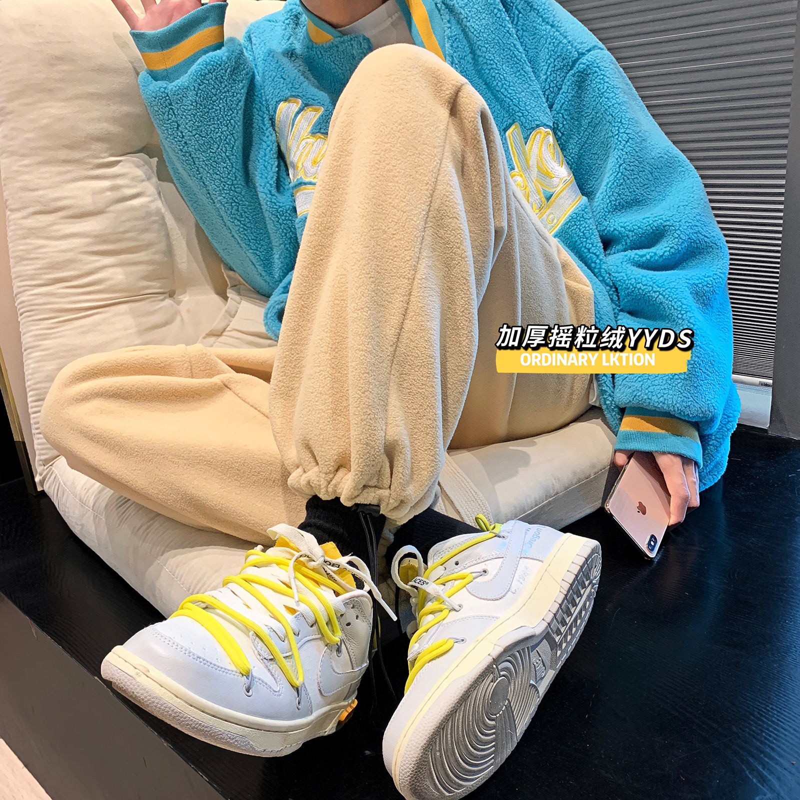Z61*P55特直播精品内供摇粒绒加厚直筒宽松抽绳休闲裤男，男装休闲裤，电商A007-3