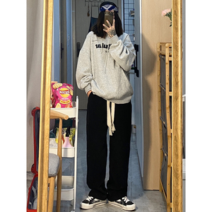 Z61*P55特 冬新品加厚保暖摇粒绒纯色休闲裤直筒宽松情侣女裤图片