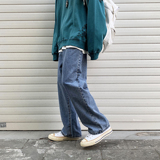 WH37*P50【现货】春季港风新品男士直筒宽松拖地阔腿牛仔裤，男装牛仔裤，电商A007-3