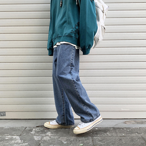 WH37*P50 【现货】春季港风新品男士直筒宽松拖地阔腿牛仔裤图片