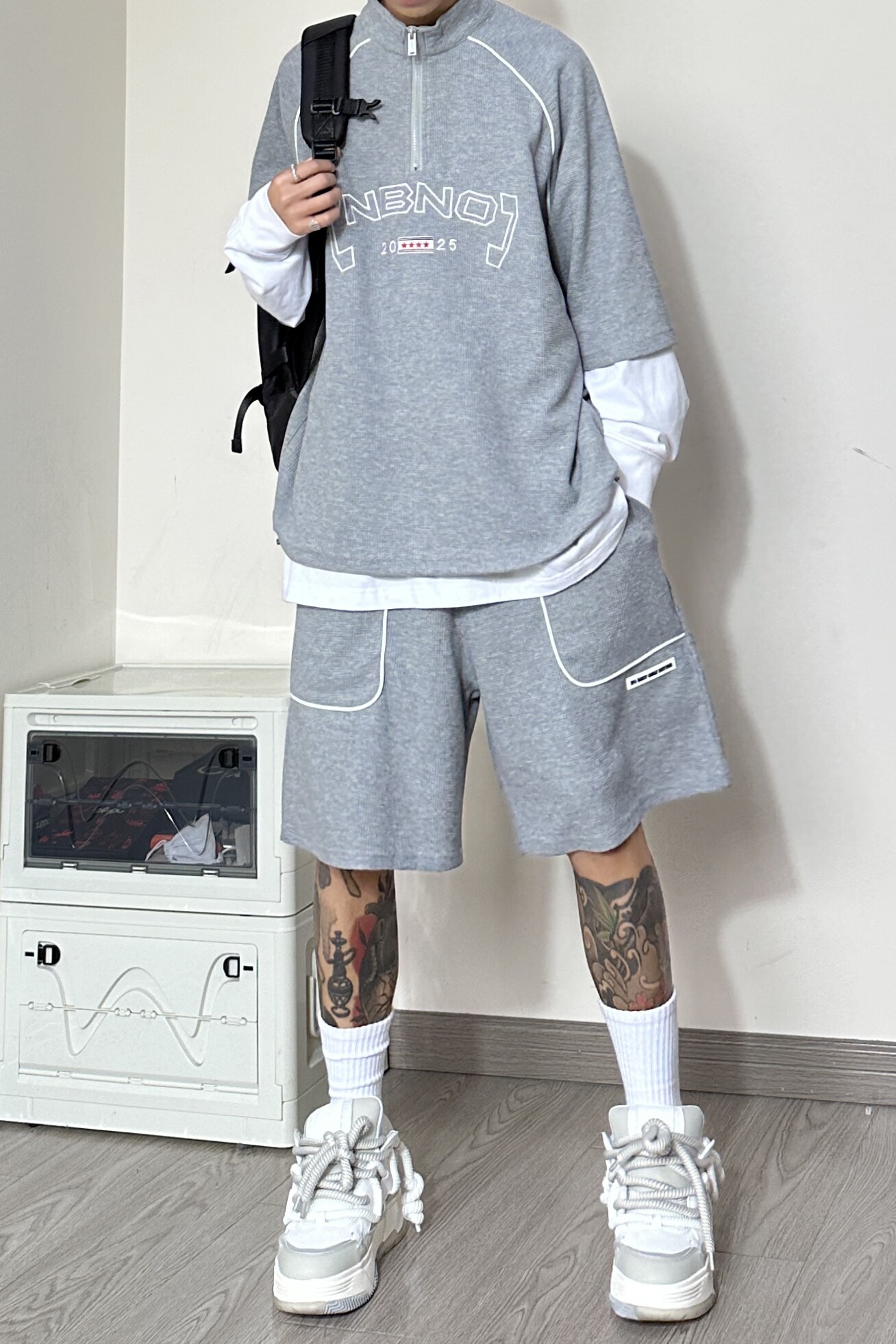 BK05*P90控129整套销售夏季高街美式复古华夫格面料运动套装男,男装休闲套装,电商A007-3