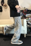 WH43*P55直播严选直筒宽松抽绳拼接印花潮牌牛仔裤男，男装牛仔裤，电商A007-3