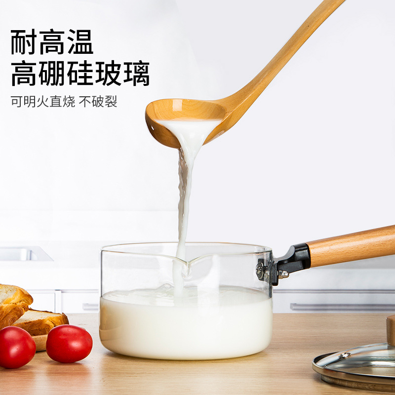 韩版ins耐高温玻璃锅 高硼硅透明锅日式雪平锅玻璃锅带把手