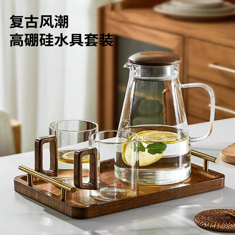 大容量耐热凉水壶家用透明玻璃杯水壶高硼硅冷水壶茶杯套装冷泡