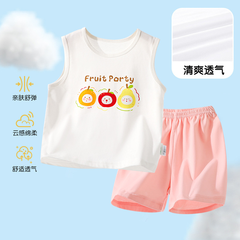 2323夏季新款卡通背心套装男童女童纯棉A类可爱薄款无袖短裤两件