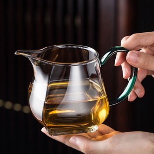高硼硅耐热玻璃公道杯方形透明分茶器功夫茶具家用大容量彩把公杯