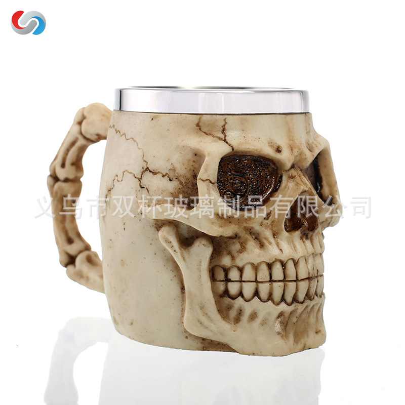 D树脂不锈钢骷髅头咖啡杯茶杯朋克骷髅啤酒杯高脚杯万圣节礼物