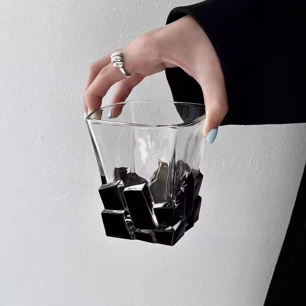 玫红冰块玻璃杯酒杯喝水咖啡杯女高颜值饮水杯高档小众高级感轻奢