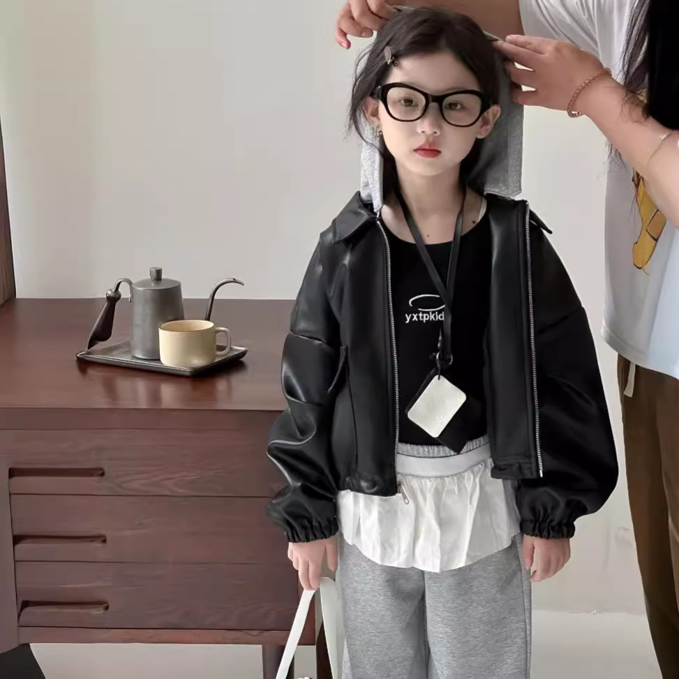 童外套2025秋款儿童连帽可拆卸pu皮衣外套中小童男女童皮夹克上衣
