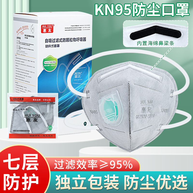 惠友8472V折叠KN95呼吸阀防尘口罩活性炭7层煤矿打磨装修防灰尘粉