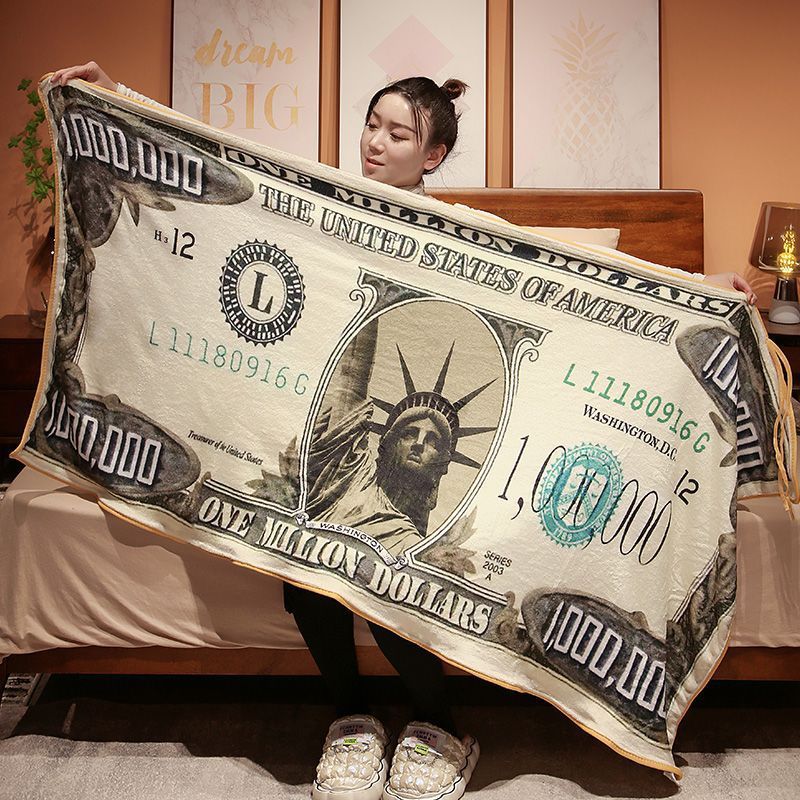 男生生日礼物实用百万美金午休毯子百万美元毯子法兰绒保暖钞票美