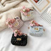 女童小包包斜挎包公主宝宝时尚 小香风配饰包链条可爱花朵单肩包包