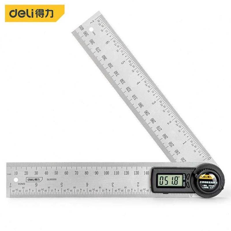 得力(deli)数显角度尺不锈钢电子角度规量角器测量仪200mm4I002