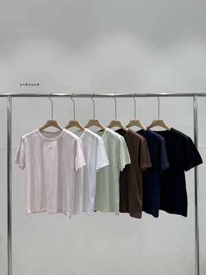 niu家同款unbound韩国东大门25ss彩色显瘦薄款字母小标短袖T恤女