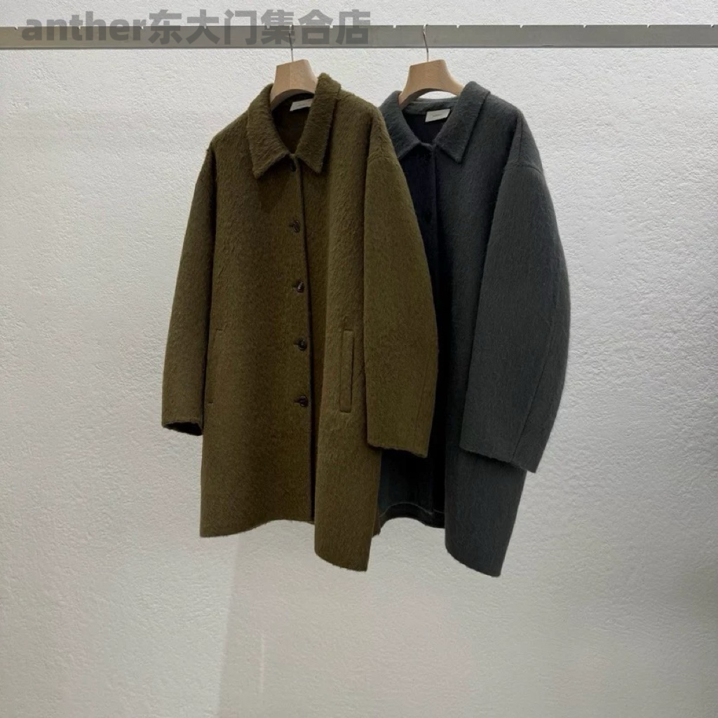 statement韩国东大门2025冬季新百搭宽松休闲翻领羊驼毛大衣外套