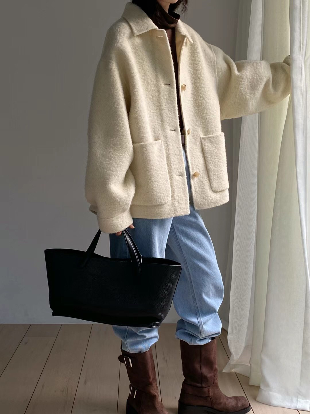 现货韩国东大门much more 2025冬款苏丽羊驼绒休闲小个子大衣外套