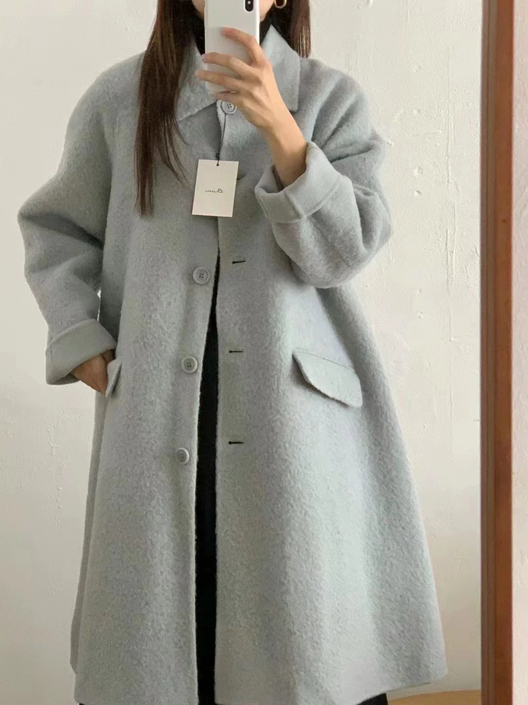 打折现货bruni韩国东大门女2025冬翻领长款苏丽羊驼绒羊毛大衣