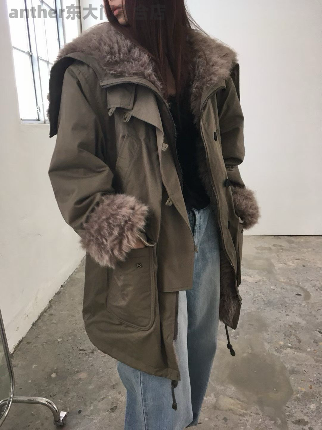 breathe韩国东大门2025冬季新款时尚百搭宽松休闲毛毛大衣外套