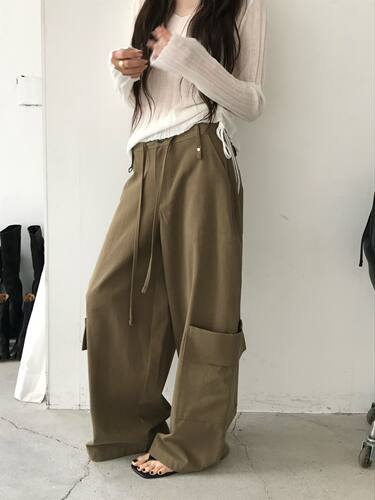nuese韩国东大门24秋冬新款复古拉链大口袋阔腿工装休闲裤女