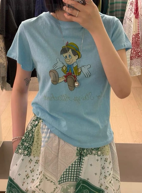 现货pebble韩国东大门2026夏季新款百搭卡通印花圆领短袖T恤女