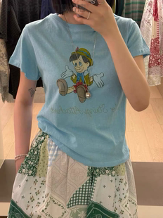 现货pebble韩国东大门2026夏季新款百搭卡通印花圆领短袖T恤女