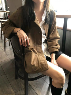 包邮 现 东大门2024秋季ounce翻领单排扣工装风夹克上衣外套