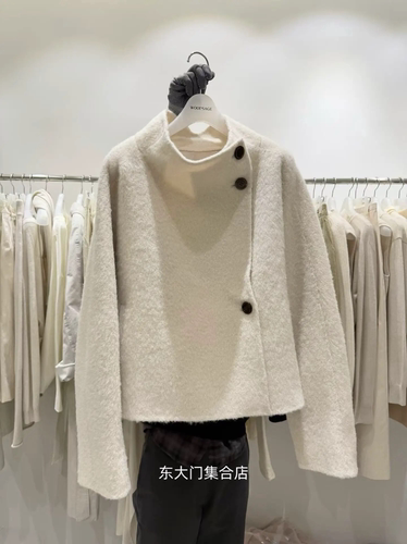 woodsage韩国东大门2026秋冬新款纯色立领长袖毛呢外套女