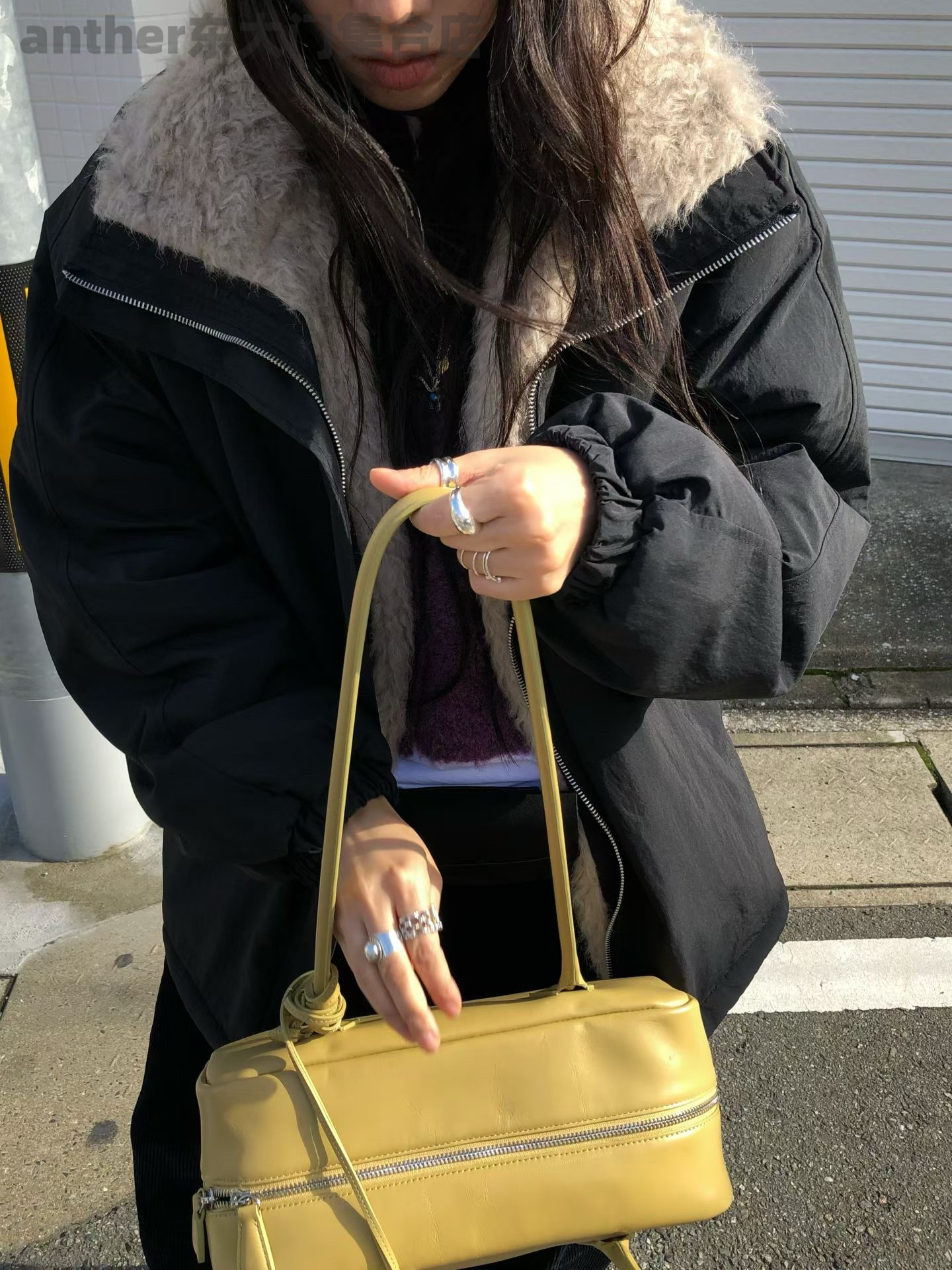 atmosphere韩国东大门2025冬季百搭宽松休闲羊驼毛领派克服外套