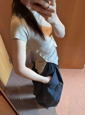 pado韩国东大门2025夏季新款百搭纯色简约侧扣修身显瘦短袖T恤