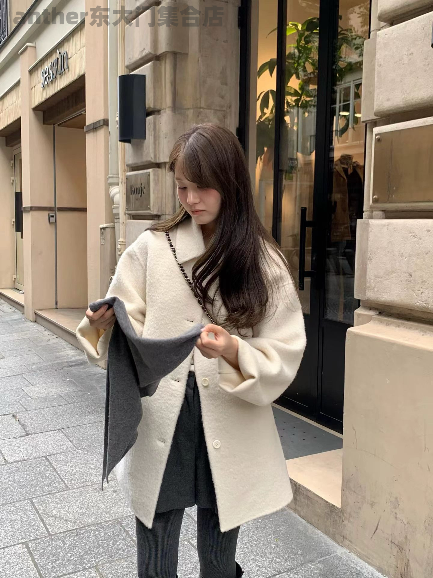 现货ounce韩国东大门2025秋季新款时尚百搭宽松休闲羊毛大衣外套