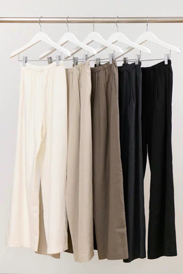 现韩国东大门2025夏季helvetica棉麻松紧腰宽松显瘦休闲裤长裤女