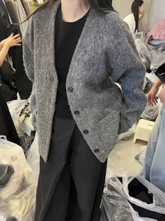 现货object2025秋冬款休闲百搭V领系扣双兜羊驼毛羊毛外套