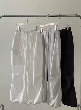 现韩国东大门pado 轻薄洋气百搭抽绳口袋可束脚工装休闲裤