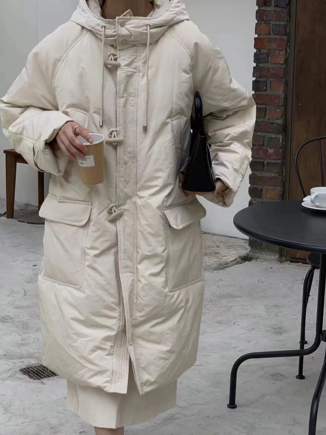 现货韩国东大门2024秋冬bruni中长款加厚连帽保暖鹅绒羽绒服女