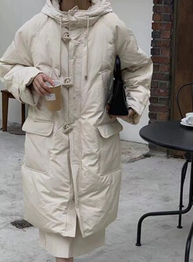 现货韩国东大门2024秋冬bruni中长款加厚连帽保暖鹅绒羽绒服女